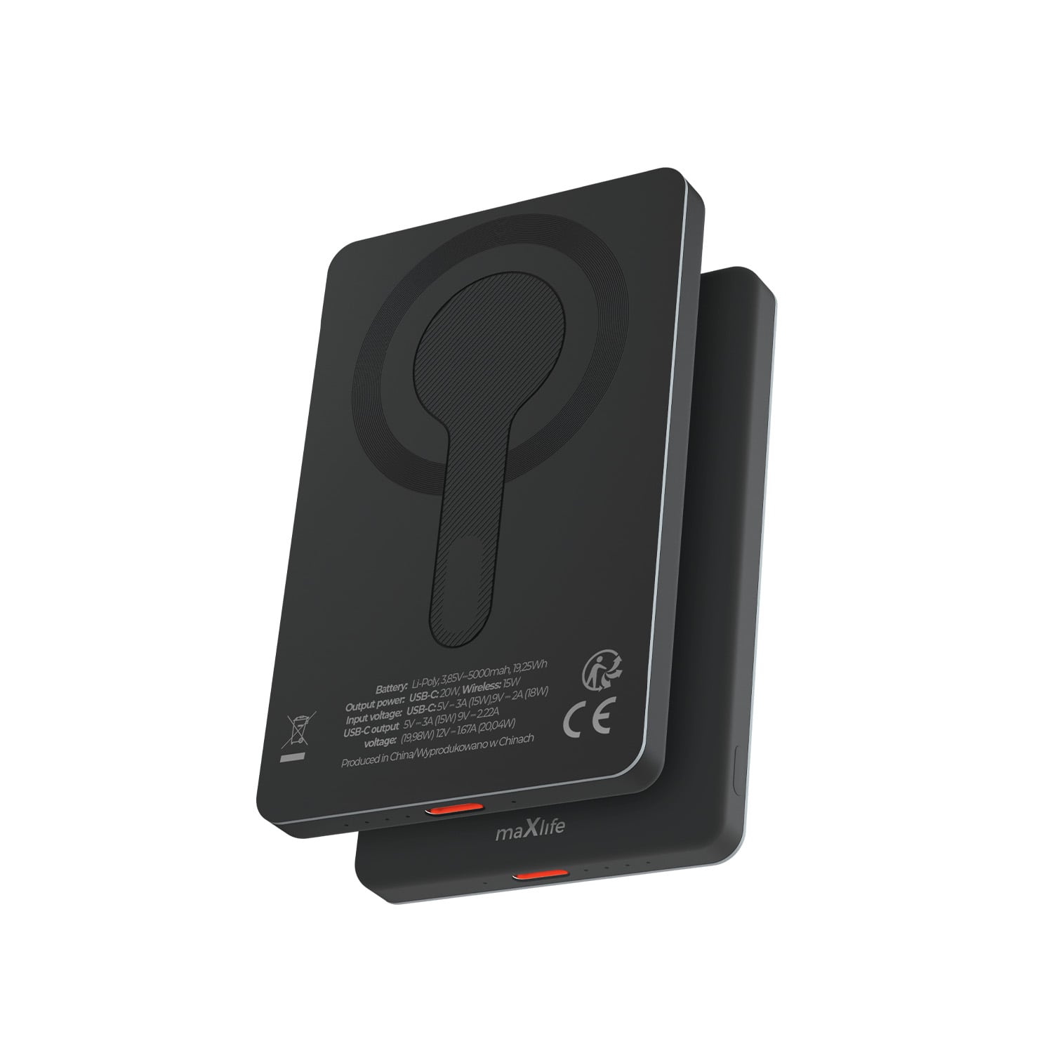 Magsafe Power Bank Maxlife MXPB-05 20W PD 5000mAh mágneses fekete-0