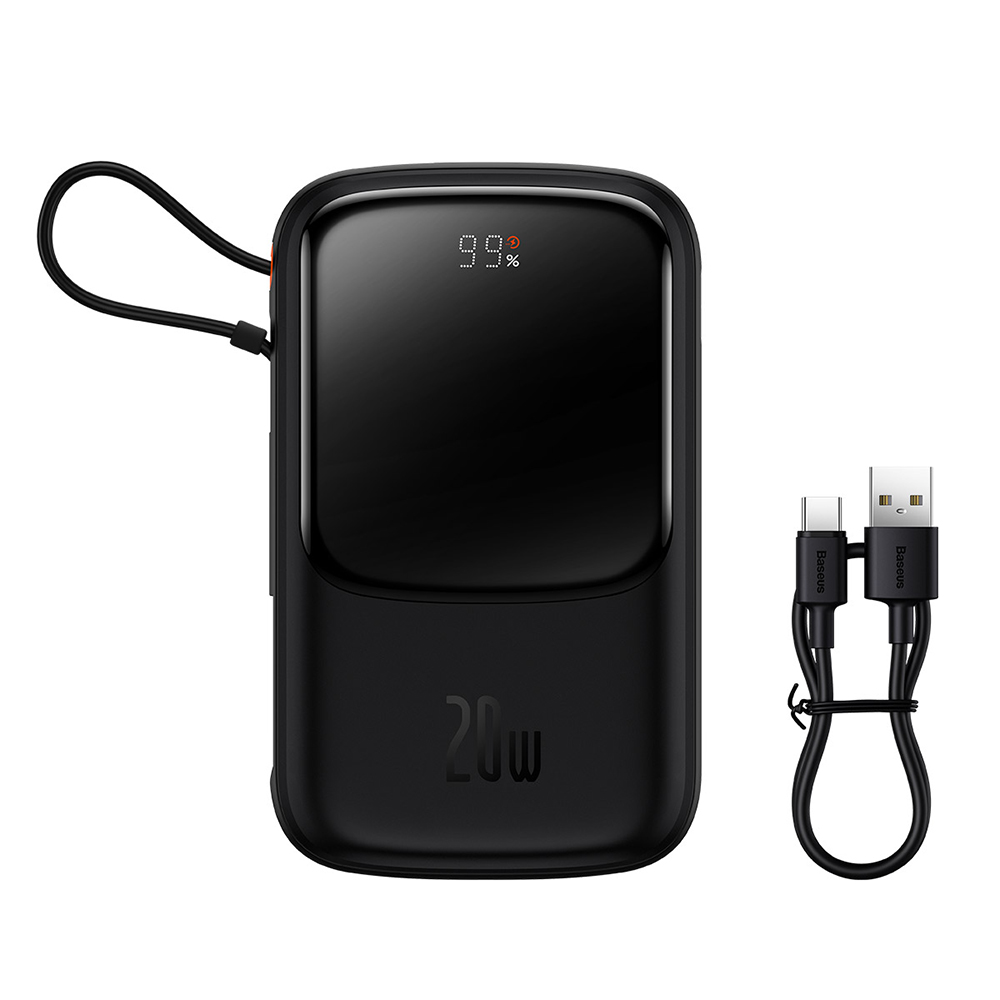 Baseus - Power Bank Qpow Pro (PPQD020001) - 2x Lightning, Type-C, USB, 20W, 10000mAh, Type-C kábel, 3A - Fekete-1