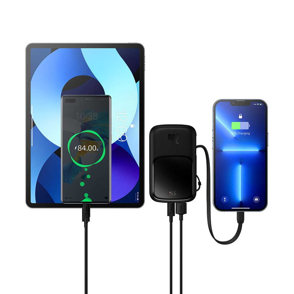 Baseus - Power Bank Qpow Pro (PPQD020001) - 2x Lightning, Type-C, USB, 20W, 10000mAh, Type-C kábel, 3A - Fekete-3