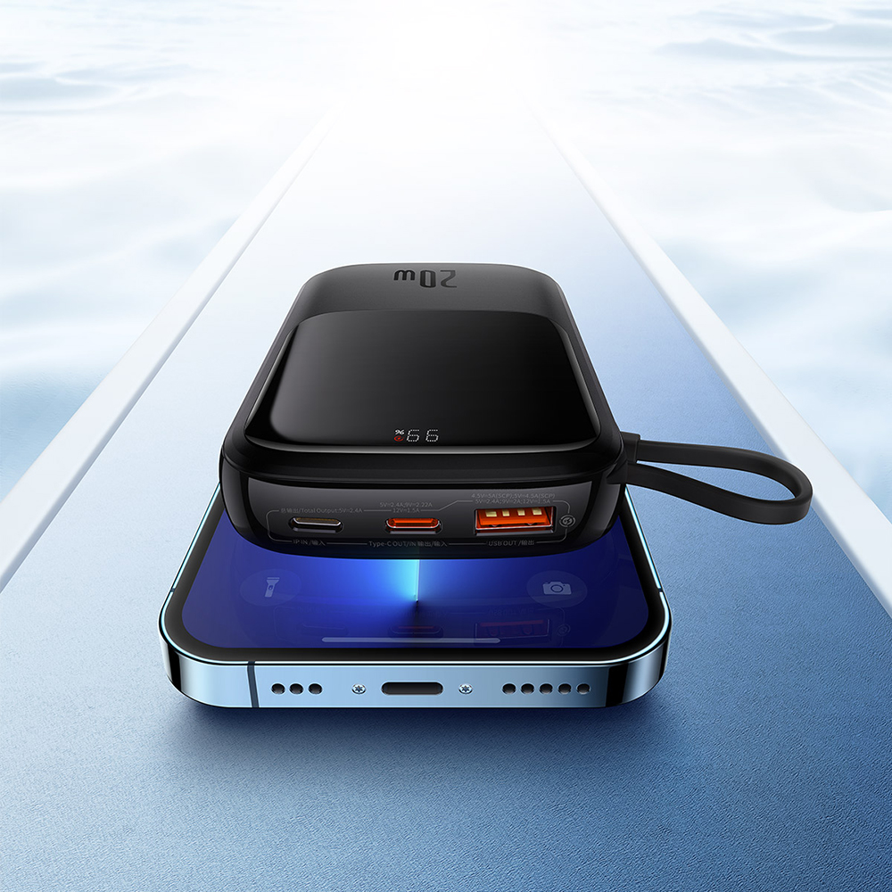 Baseus - Power Bank Qpow Pro (PPQD020001) - 2x Lightning, Type-C, USB, 20W, 10000mAh, Type-C kábel, 3A - Fekete-5