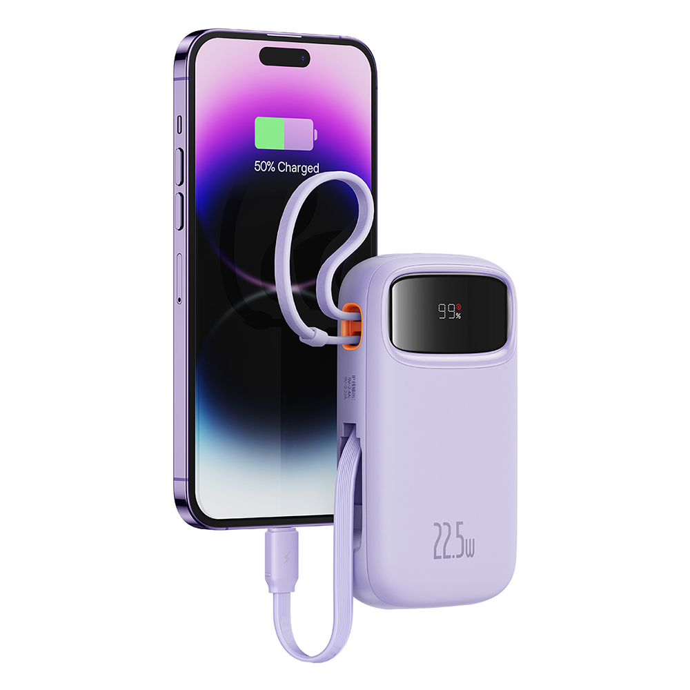 Baseus - Power Bank Qpow Pro+ (P10055003513-00) - Lightning, 2x Type-C, USB, 22.5W, 10000mAh, Type-C kábel, 30cm - Lila-2