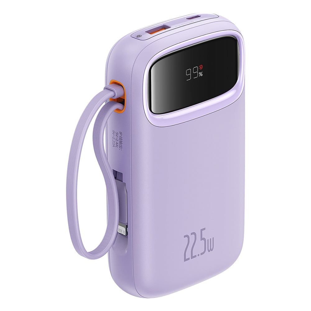 Baseus - Power Bank Qpow Pro+ (P10055003513-00) - Lightning, 2x Type-C, USB, 22.5W, 10000mAh, Type-C kábel, 30cm - Lila-3