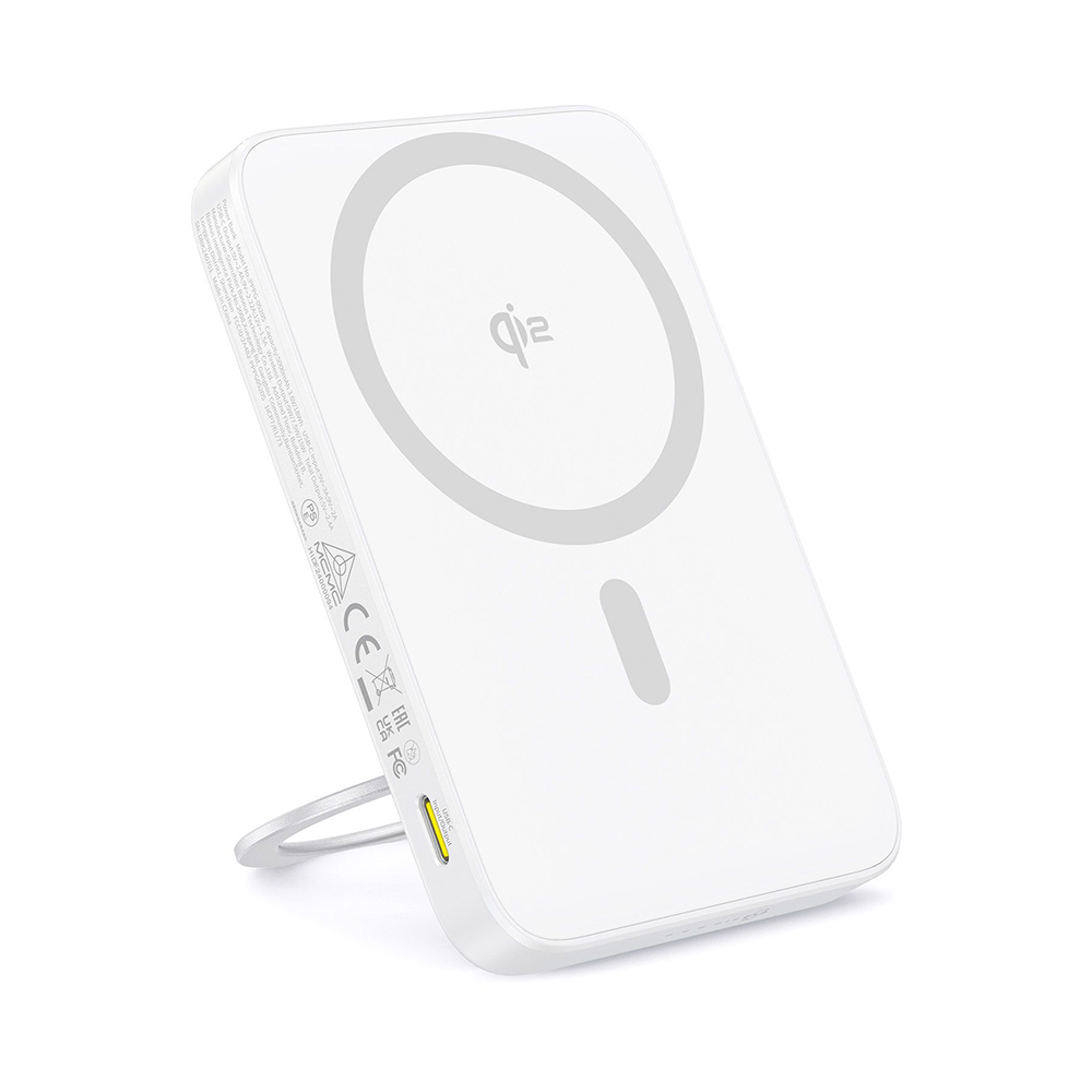 Baseus - PicoGo Magsafe Power Bank (P10076800213-01) - Type-C, Qi2, Gyors töltés, 20W, 5000mAh, Forgatható állvány, Type-C kábel - Fehér-0