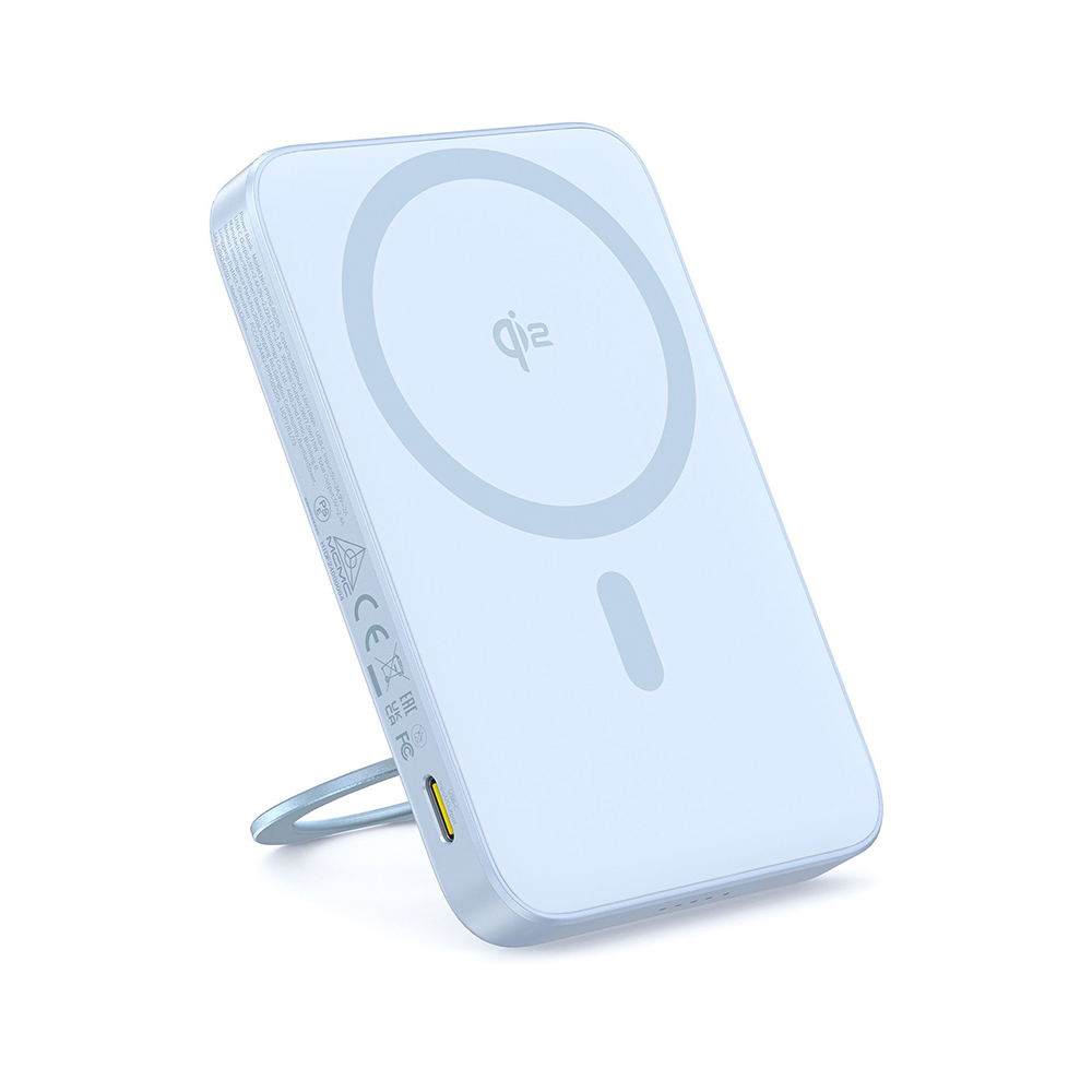 Baseus - PicoGo Magsafe Power Bank (P10076800313-00) - Type-C, Qi2, Gyors töltés, 20W, 5000mAh, Forgatható állvány, Type-C kábel - Kék-0