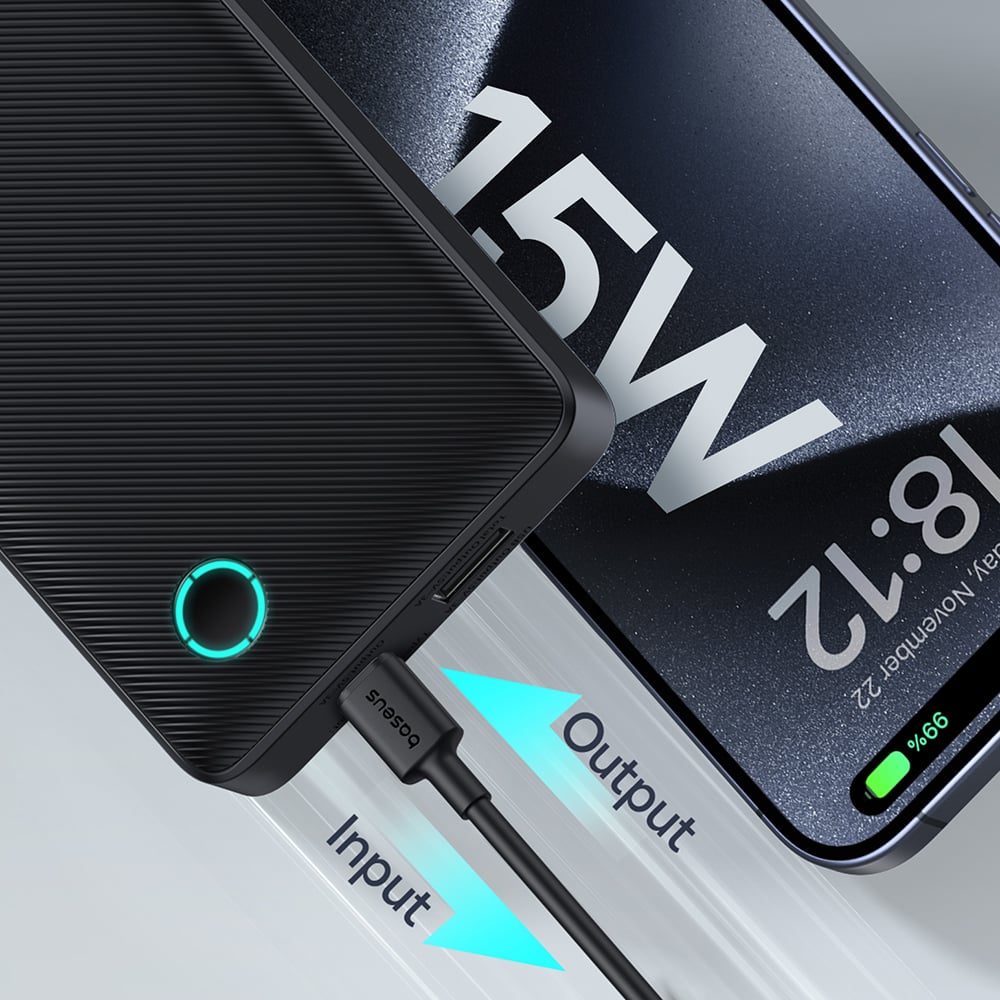 Baseus - Power Bank Airpow Lite (P10067500123-00) - USB, Type-C, 15W, 10000mAh, Type-C kábellel, 30 cm - Kozmikus fekete-3