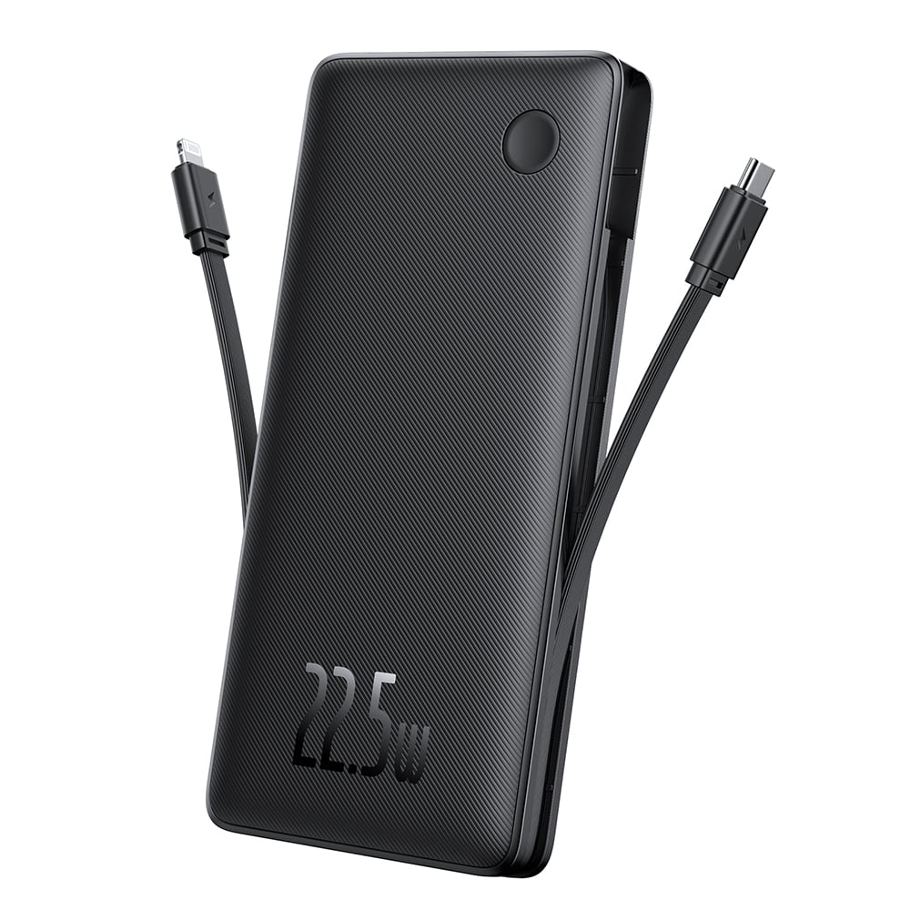 Baseus - Airpow Air Lite Power Bank (P10067501123-00) - USB, Type-C, Kettős kábel USB-C, Lightning, 22,5W, 10000mAh - Fekete-0
