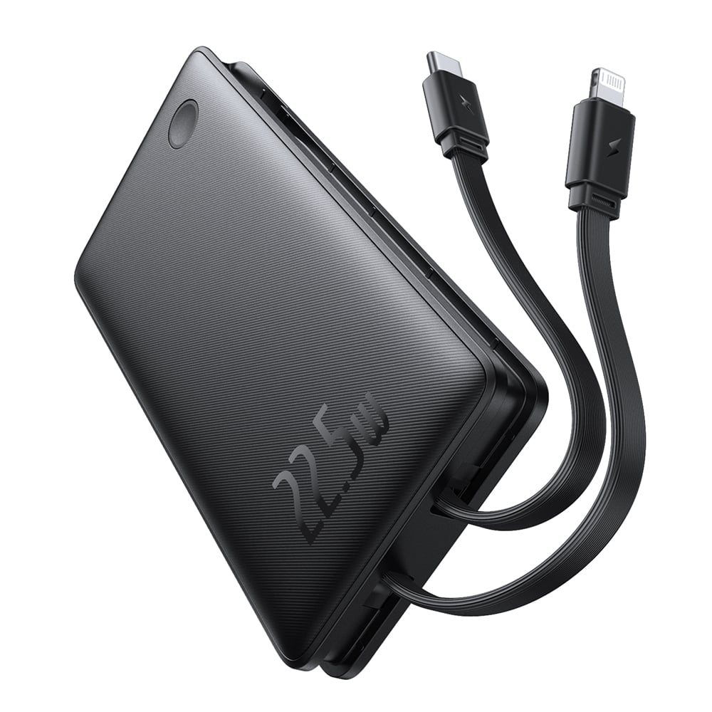 Baseus - Airpow Air Lite Power Bank (P10067501123-00) - USB, Type-C, Kettős kábel USB-C, Lightning, 22,5W, 10000mAh - Fekete-2