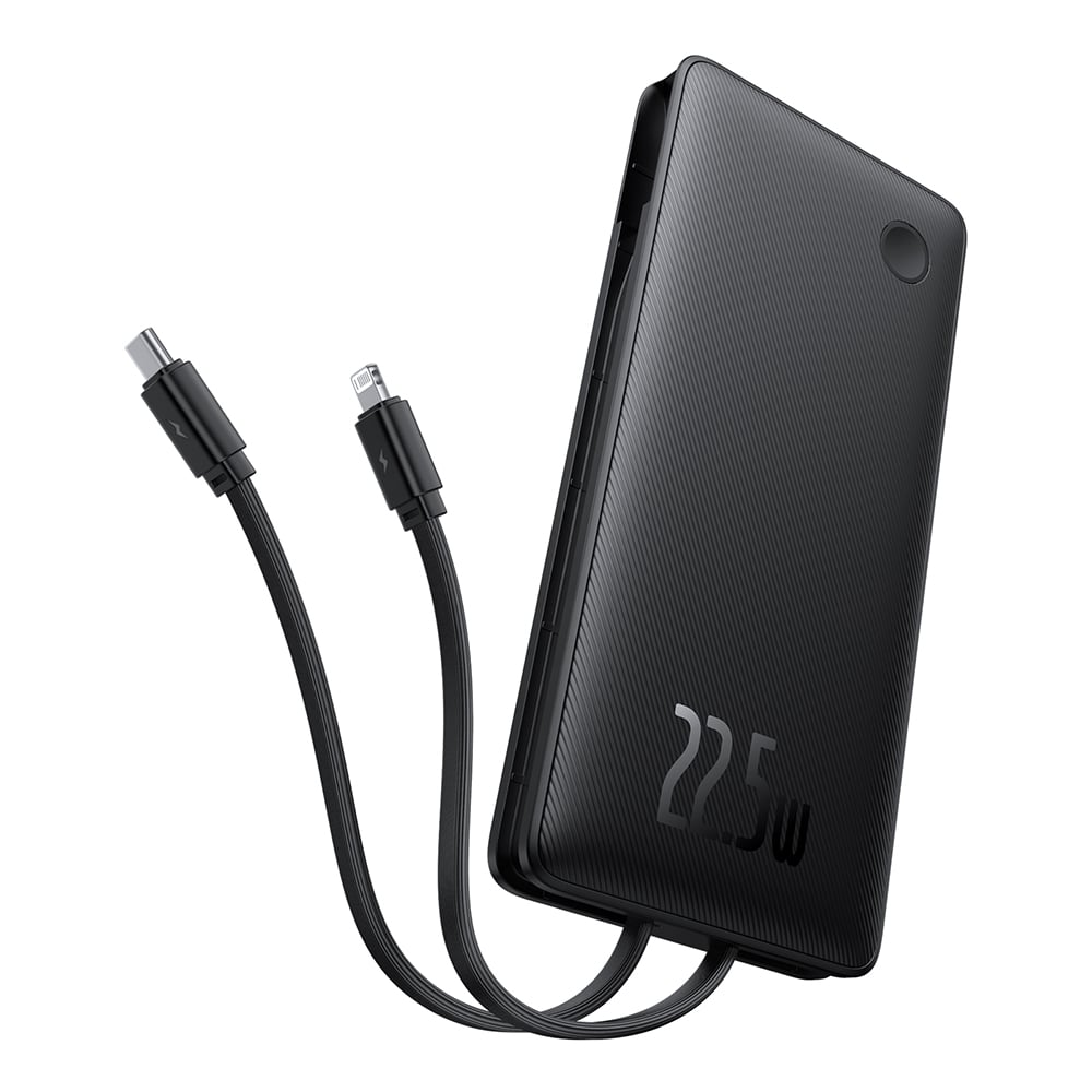 Baseus - Airpow Air Lite Power Bank (P10067501123-00) - USB, Type-C, Kettős kábel USB-C, Lightning, 22,5W, 10000mAh - Fekete-4