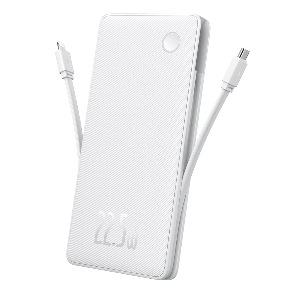 Baseus - Airpow Air Lite Hordozható Töltő (P10067501213-00) - USB, Type-C, Kettős Kábel USB-C, Lightning, 22.5W, 10000mAh - Fehér-0