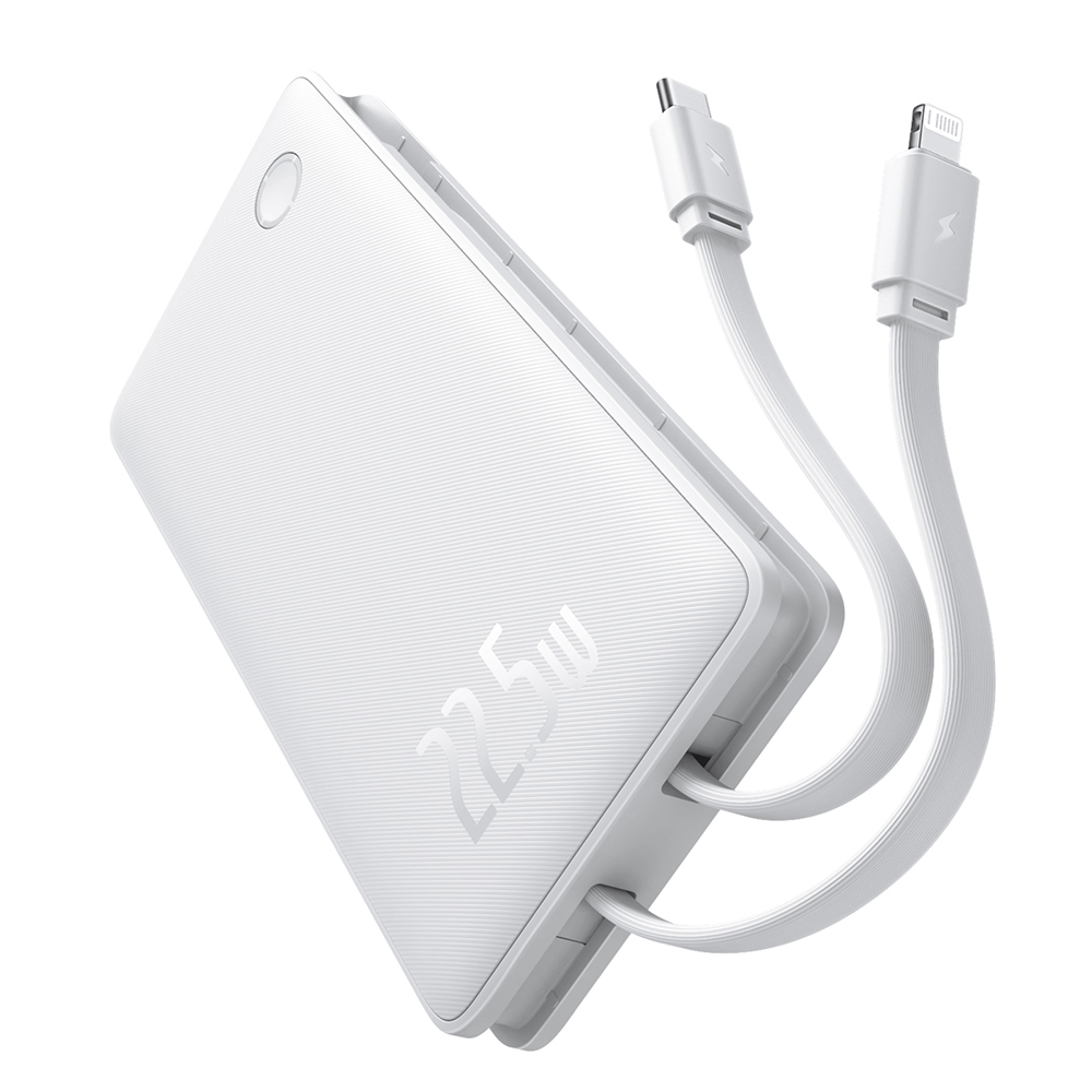 Baseus - Airpow Air Lite Hordozható Töltő (P10067501213-00) - USB, Type-C, Kettős Kábel USB-C, Lightning, 22.5W, 10000mAh - Fehér-2