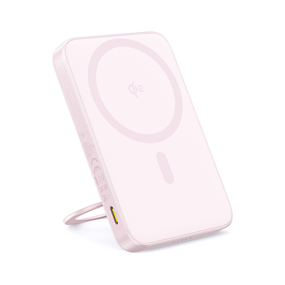 Baseus - PicoGo Magsafe Power Bank (P10076800413-00) - Type-C, Qi2, Gyors Töltés, 20W, 5000mAh, Forgatható Állvány, Type-C Kábel - Rózsaszín-0