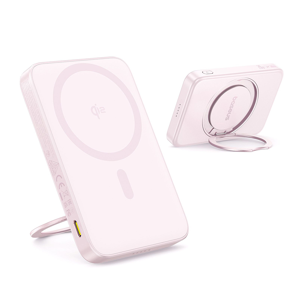 Baseus - PicoGo Magsafe Power Bank (P10076800413-00) - Type-C, Qi2, Gyors Töltés, 20W, 5000mAh, Forgatható Állvány, Type-C Kábel - Rózsaszín-7