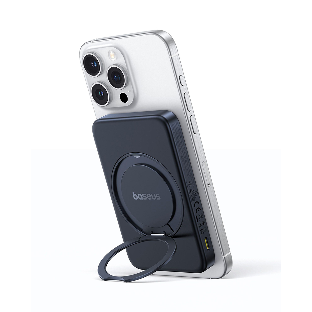 Baseus - PicoGo Magsafe Power Bank (P10076802123-00) - Type-C, Qi2, Gyors töltés, 20W, 5000mAh, Forgatható állvány, USB-C kábel - Fekete-1