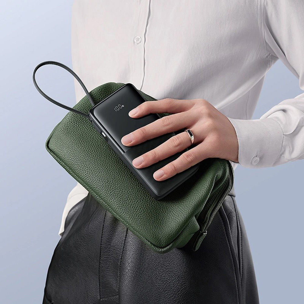 Baseus - Bipow 2 Power Bank (P10077101113-00) - beépített USB-C kábellel, Type-C, USB, intelligens kijelzővel, 10000mAh, 20W - Fekete-2