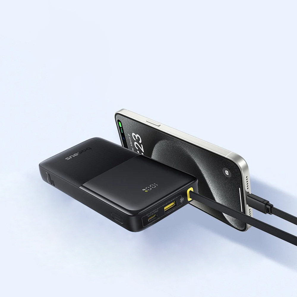 Baseus - Bipow 2 Power Bank (P10077101113-00) - beépített USB-C kábellel, Type-C, USB, intelligens kijelzővel, 10000mAh, 20W - Fekete-3