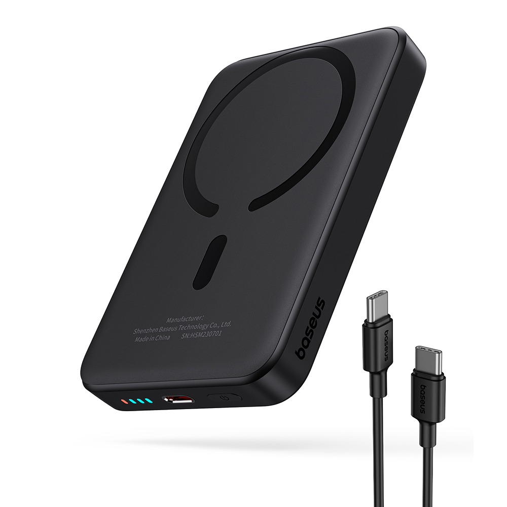 Baseus - Power Bank Mini Air (P10059001113-00) - Type-C, MagSafe töltés, 20W, 10000mAh, Type-C kábel, 30cm - Fekete-0