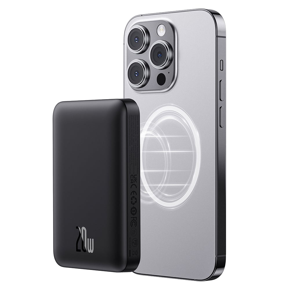 Baseus - Power Bank Mini Air (P10059001113-00) - Type-C, MagSafe töltés, 20W, 10000mAh, Type-C kábel, 30cm - Fekete-1