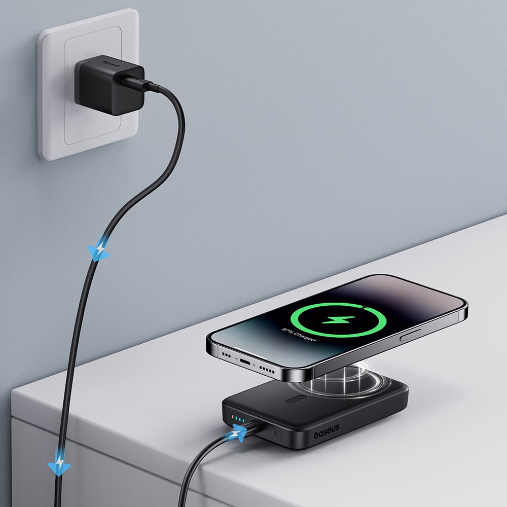 Baseus - Power Bank Mini Air (P10059001113-00) - Type-C, MagSafe töltés, 20W, 10000mAh, Type-C kábel, 30cm - Fekete-5