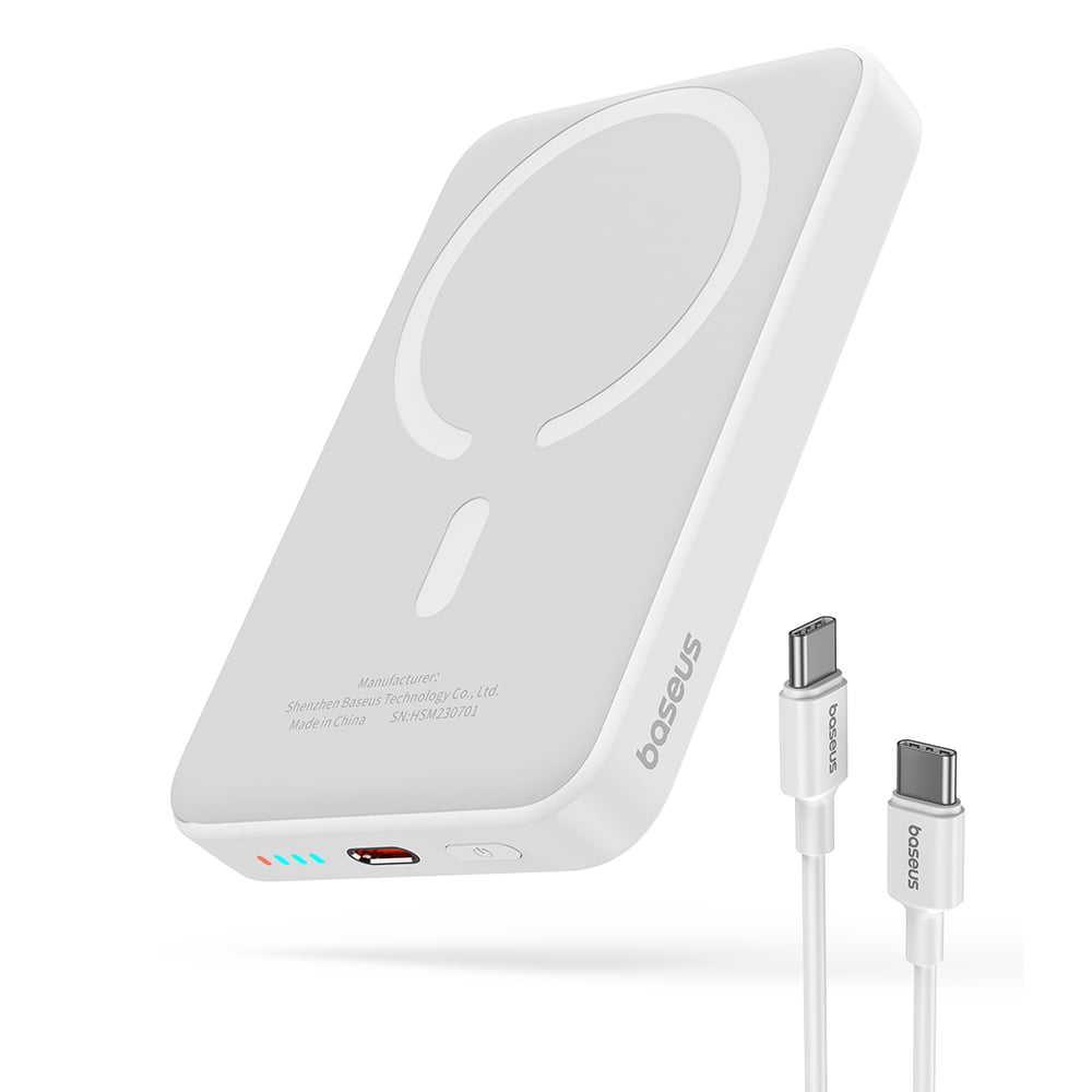 Baseus - Mini Air Power Bank (P10059001223-00) - Type-C, MagSafe töltés, 20W, 10000mAh, Type-C kábellel, 30cm - Fehér-0