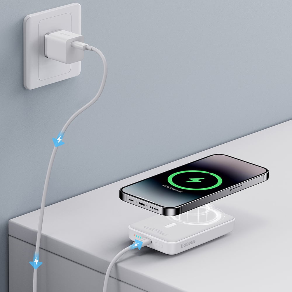 Baseus - Mini Air Power Bank (P10059001223-00) - Type-C, MagSafe töltés, 20W, 10000mAh, Type-C kábellel, 30cm - Fehér-5