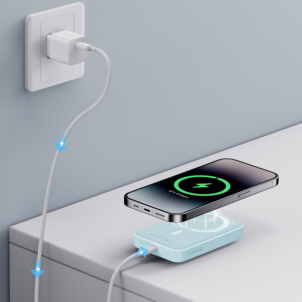 Baseus - Mini Air Power Bank (P10059001313-00) - Type-C, MagSafe töltés, 20W, 10000mAh, Type-C kábel, 30 cm - Kék-5