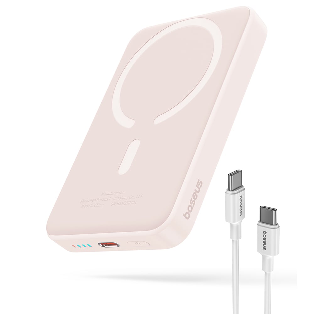 Baseus - Mini Air Power Bank (P10059001413-00) - Type-C, MagSafe töltés, 20W, 10000mAh, Type-C kábellel, 30cm - Rózsaszín-0