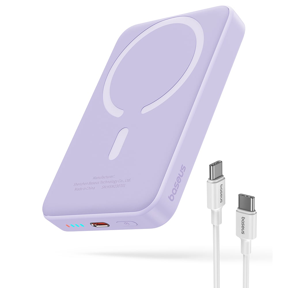 Baseus - Mini Air Power Bank (P10059001513-00) - Type-C, MagSafe Töltés, 20W, 10000mAh, C-típusú kábel, 30cm - Lila-0