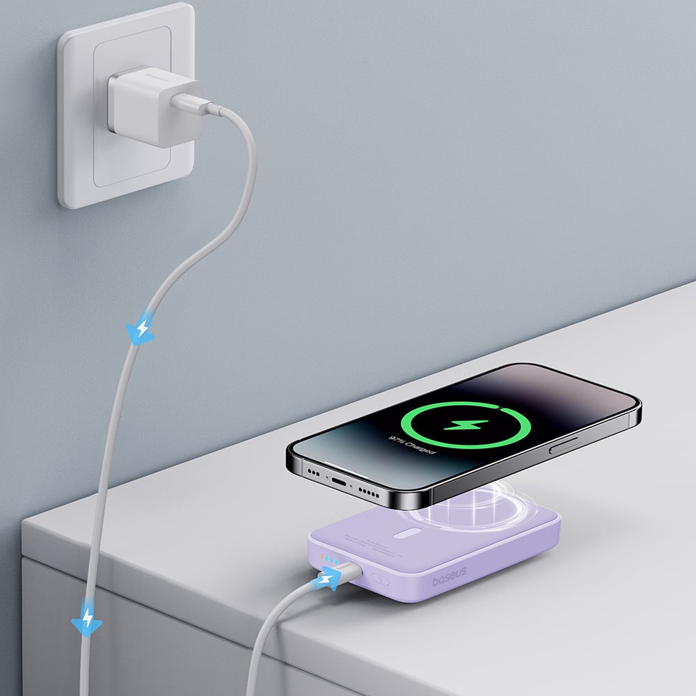 Baseus - Mini Air Power Bank (P10059001513-00) - Type-C, MagSafe Töltés, 20W, 10000mAh, C-típusú kábel, 30cm - Lila-5