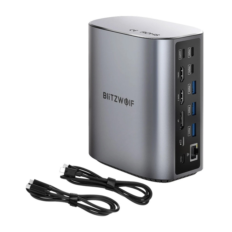 BlitzWolf BW-TH15 17 az 1-ben dokkolóállomás 2xHD+DP+4xC+3xUSB 3.0+USB 3.1+C 3.2+C PD+RJ45+micro SD+SD+3.5mm audio-1