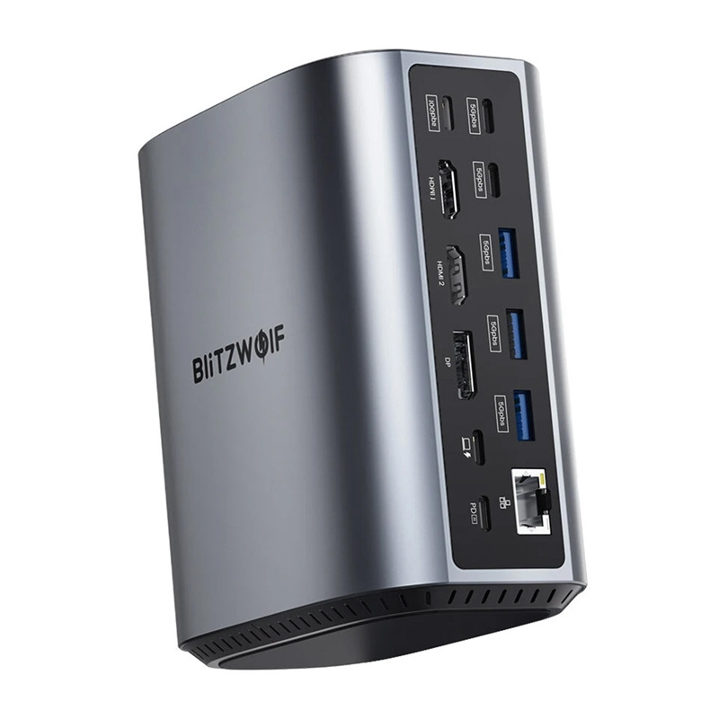 BlitzWolf BW-TH15 17 az 1-ben dokkolóállomás 2xHD+DP+4xC+3xUSB 3.0+USB 3.1+C 3.2+C PD+RJ45+micro SD+SD+3.5mm audio-2