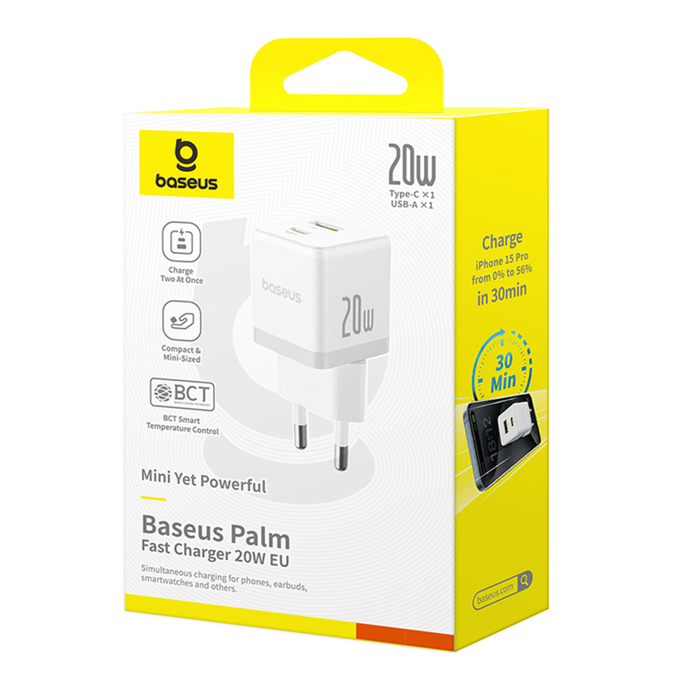 Baseus - Fali töltő Palm (P10111608113-00) - 2 az 1-ben Gyors töltő, USB, Type-C, 20W, 5V/3A - Fekete klaszter-6