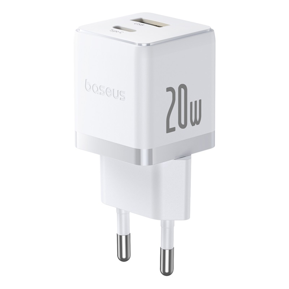 Baseus - Fali töltő Palm (CCZC20UE) - 2 az 1-ben gyors töltő, USB, Type-C, 20W, 5V/3A - Holdfehér-1