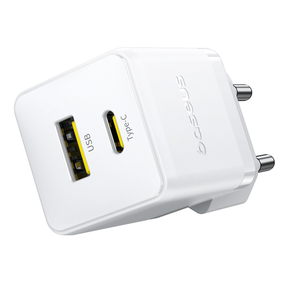 Baseus - Fali töltő Palm (CCZC20UE) - 2 az 1-ben gyors töltő, USB, Type-C, 20W, 5V/3A - Holdfehér-4