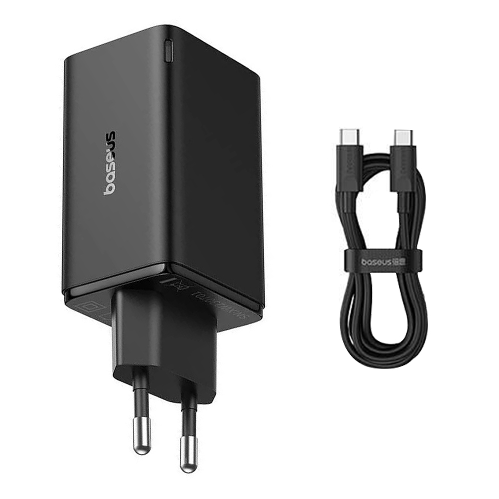 Baseus - Fali töltő GaN (P10162701113-00) - 2x USB, 2x Type-C, 65W, kábel Type-C to Type-C - Fekete-0