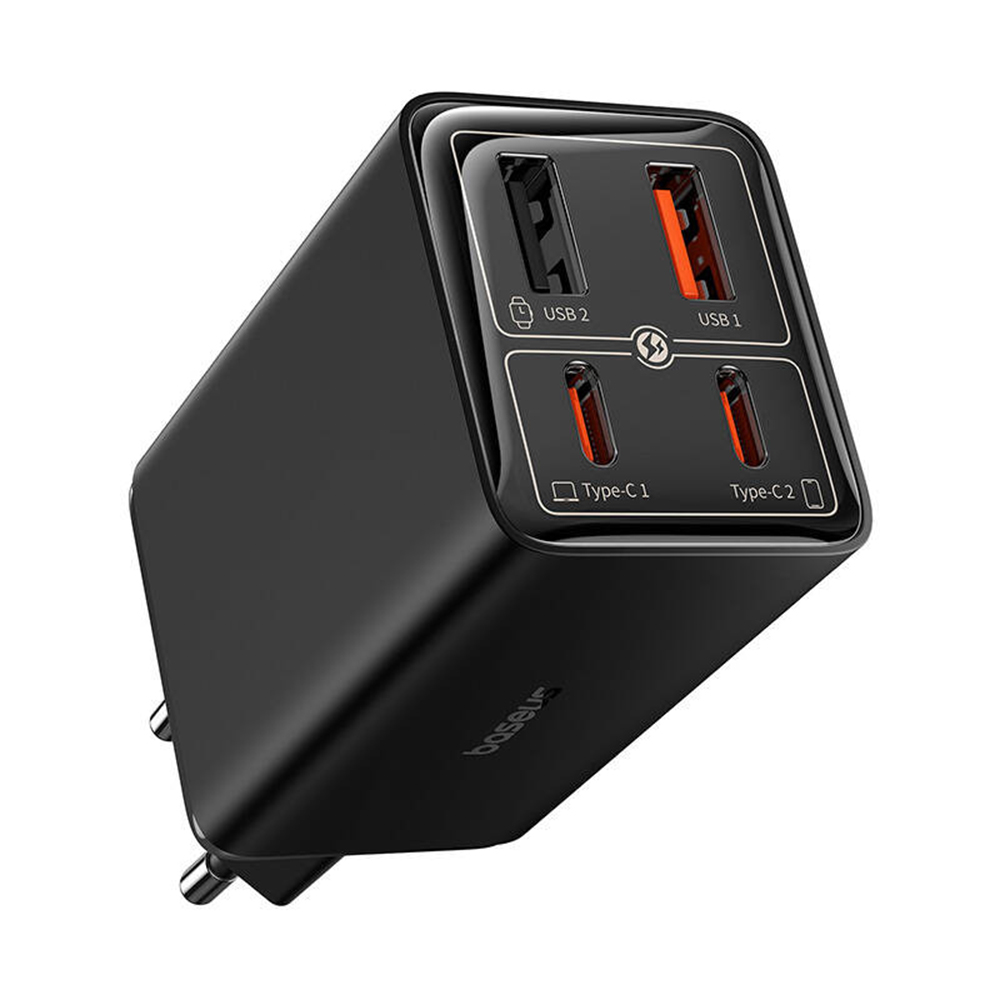 Baseus - Fali töltő GaN (P10162701113-00) - 2x USB, 2x Type-C, 65W, kábel Type-C to Type-C - Fekete-3