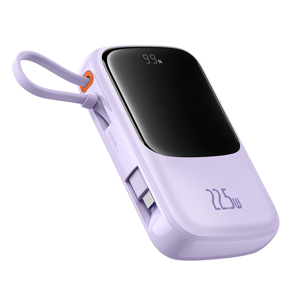 Baseus - Qpow Pro+ (P10067101513-00) - Hordozható töltő, Lightning, 2x Type-C, USB, 22,5W, 10000mAh, Type-C kábel - Lila-1
