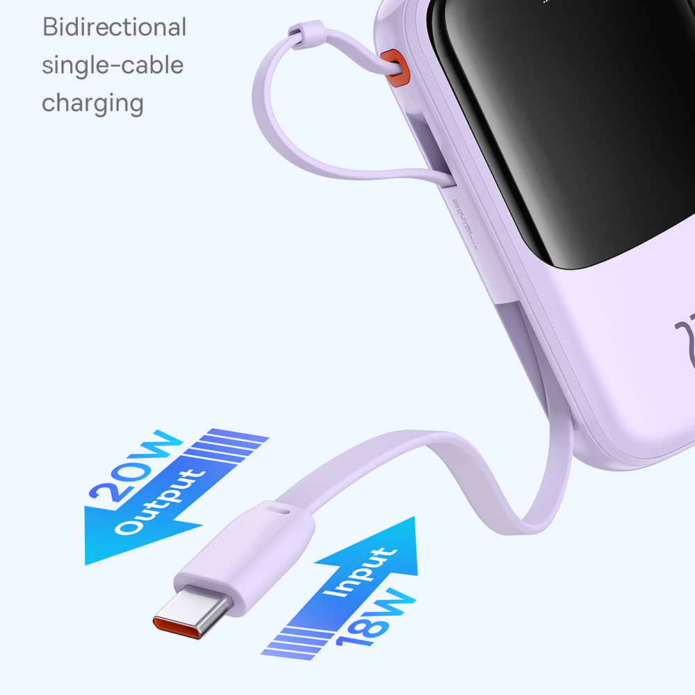 Baseus - Qpow Pro+ (P10067101513-00) - Hordozható töltő, Lightning, 2x Type-C, USB, 22,5W, 10000mAh, Type-C kábel - Lila-4