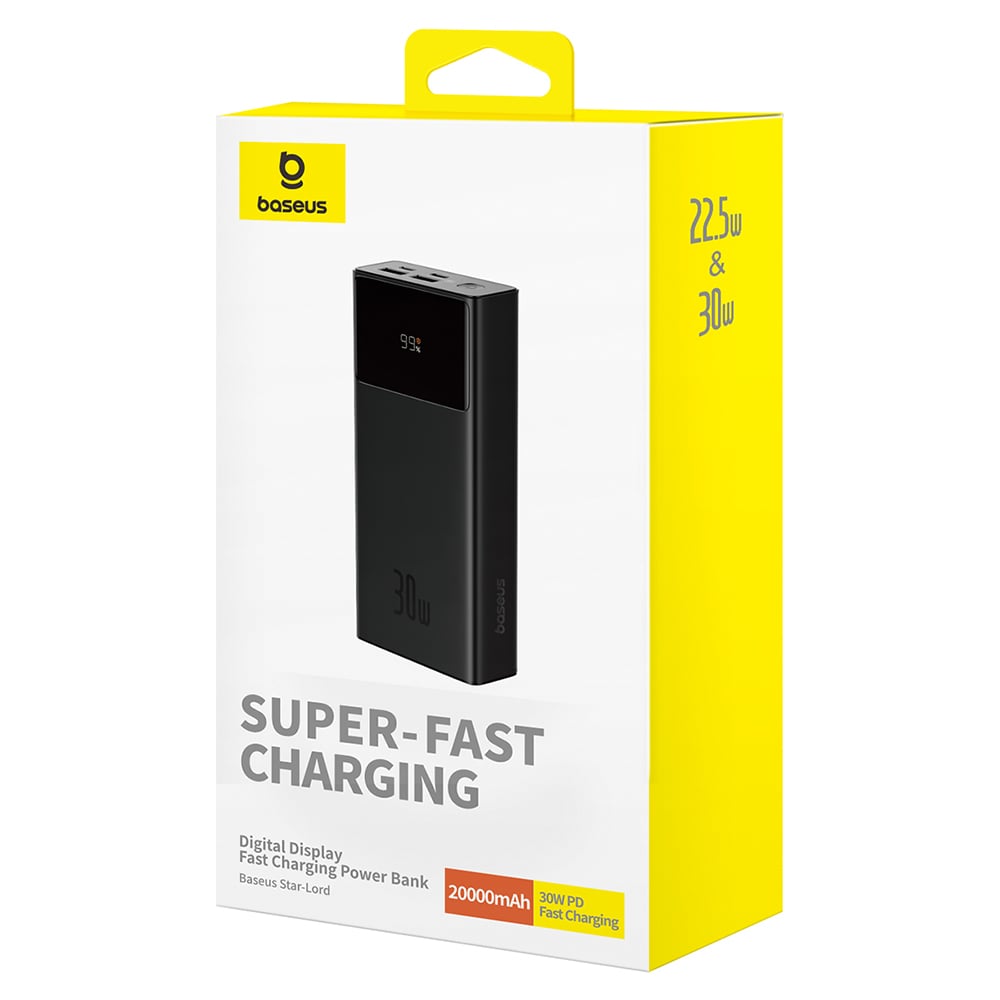Baseus - Star-Lord Power Bank (P10022904113-00) - 2x USB, Type-C, Micro-USB, 30W, 20000mAh, Type-C kábel, 3A, 30cm - Fekete-6