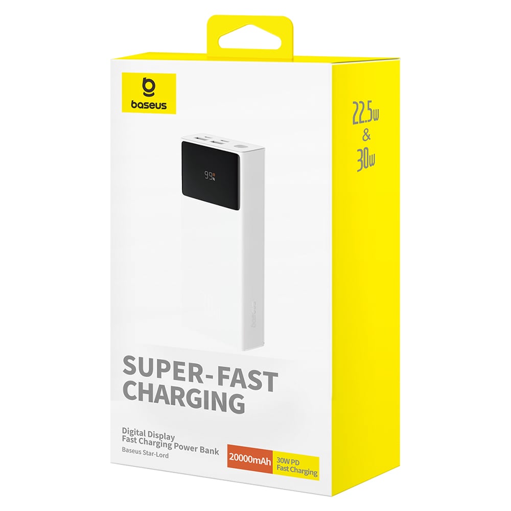 Baseus - Power Bank Csillag Őrző (P10022904213-00) - 2x USB, Type-C, Micro-USB, 30W, 20000mAh, Type-C kábel, 3A, 30 cm - Fehér-6