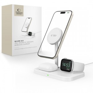 Tech-Protect QI15W-A22 induktív MagSafe töltő 3in1 MagSafe állvánnyal okostelefonhoz / Apple Watch-hoz / AirPods-hoz - fehér