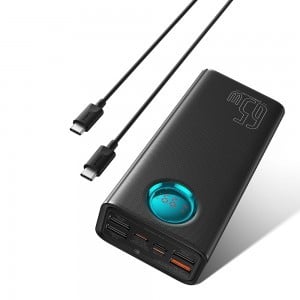 Baseus - Power Bank (P10022402113-00) - 4x USB, Type-C, Lightning, Micro-USB, Gyors töltés, 65W, 26800mAh, USB-C kábel - Fekete