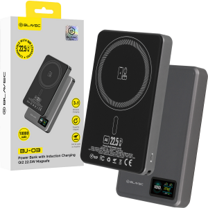 Blavec Powerbank 10000mAh BJ-03 Slim 13,5mm - Type C - 22,5W mágneses Magsafe 3 az 1-ben (PBBJ03-MC10G) szürke