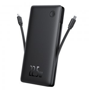 Baseus - Airpow Air Lite Power Bank (P10067501123-00) - USB, Type-C, Kettős kábel USB-C, Lightning, 22,5W, 10000mAh - Fekete