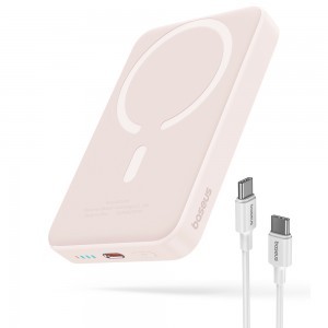 Baseus - Mini Air Power Bank (P10059001413-00) - Type-C, MagSafe töltés, 20W, 10000mAh, Type-C kábellel, 30cm - Rózsaszín