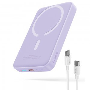 Baseus - Mini Air Power Bank (P10059001513-00) - Type-C, MagSafe Töltés, 20W, 10000mAh, C-típusú kábel, 30cm - Lila
