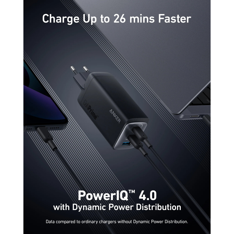 Fali töltő Anker 735 GaNPrime III, 65W, 3A, 1 x USB-A - 2 x USB-C, Fekete A2668311-2