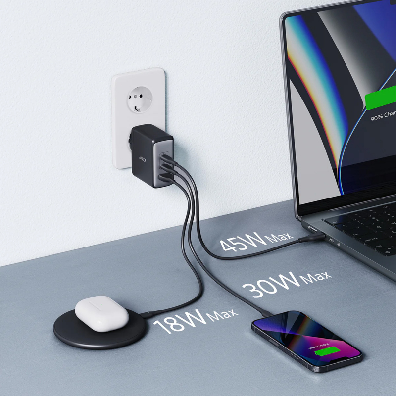 Anker 736 Nano II fali töltő 100W, 3A, 1 x USB-A - 2 x USB-C, Fekete A2145G11-1