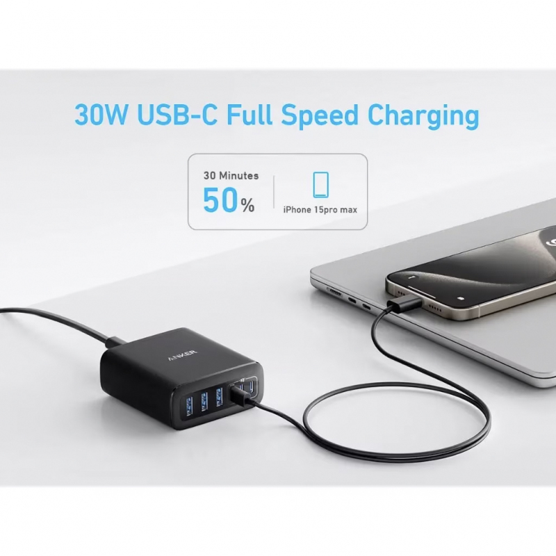 Asztali Töltő Anker, 112W, 3A, 3 x USB-A - 3 x USB-C, Fekete A2154G11-4