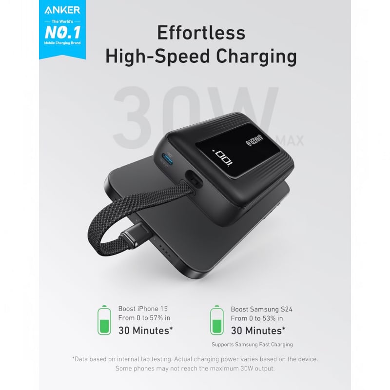 Anker Zolo, 10000mAh, 30W, QC + PD, Fekete powerbank-1