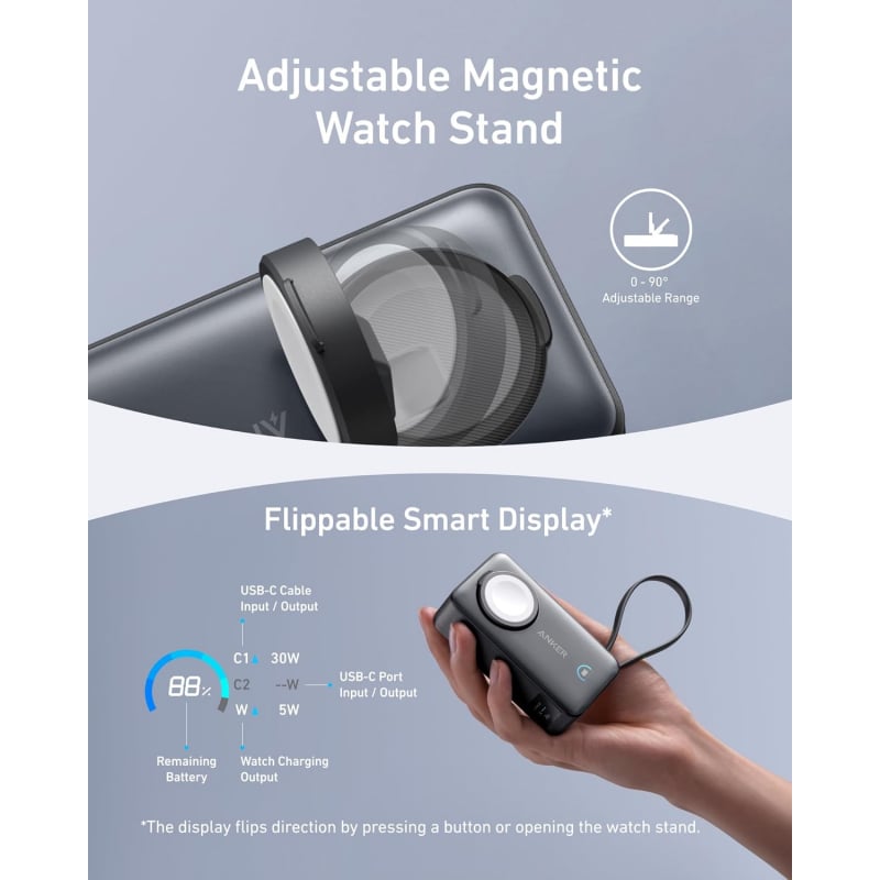 Powerbank Anker MagGo, 10000mAh, 35W, PD + QI, Fekete A1657011-4